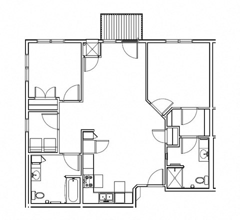 Floor plan for 2 beds, 2 baths, 1058 sqft